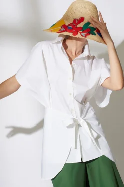 Cotton Poplin Kimono Wrap Shirt