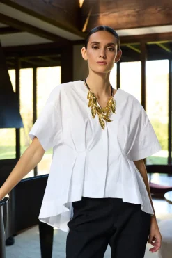 Cotton Poplin Pleated Back Cocoon Shirt
