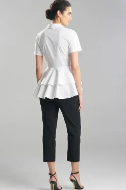 Cotton Poplin Tiered Hem Short Sleeve Shirt