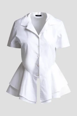 Cotton Poplin Tiered Hem Short Sleeve Shirt