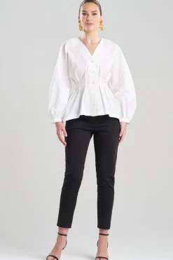 Cotton Poplin V-Neck Pleated Shirt