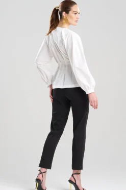 Cotton Poplin V-Neck Pleated Shirt
