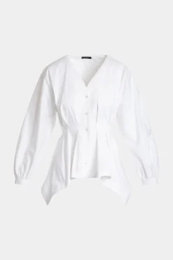 Cotton Poplin V-Neck Pleated Shirt