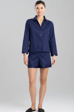 Cotton Sateen Embroidered Essentials Notch Shorts PJ