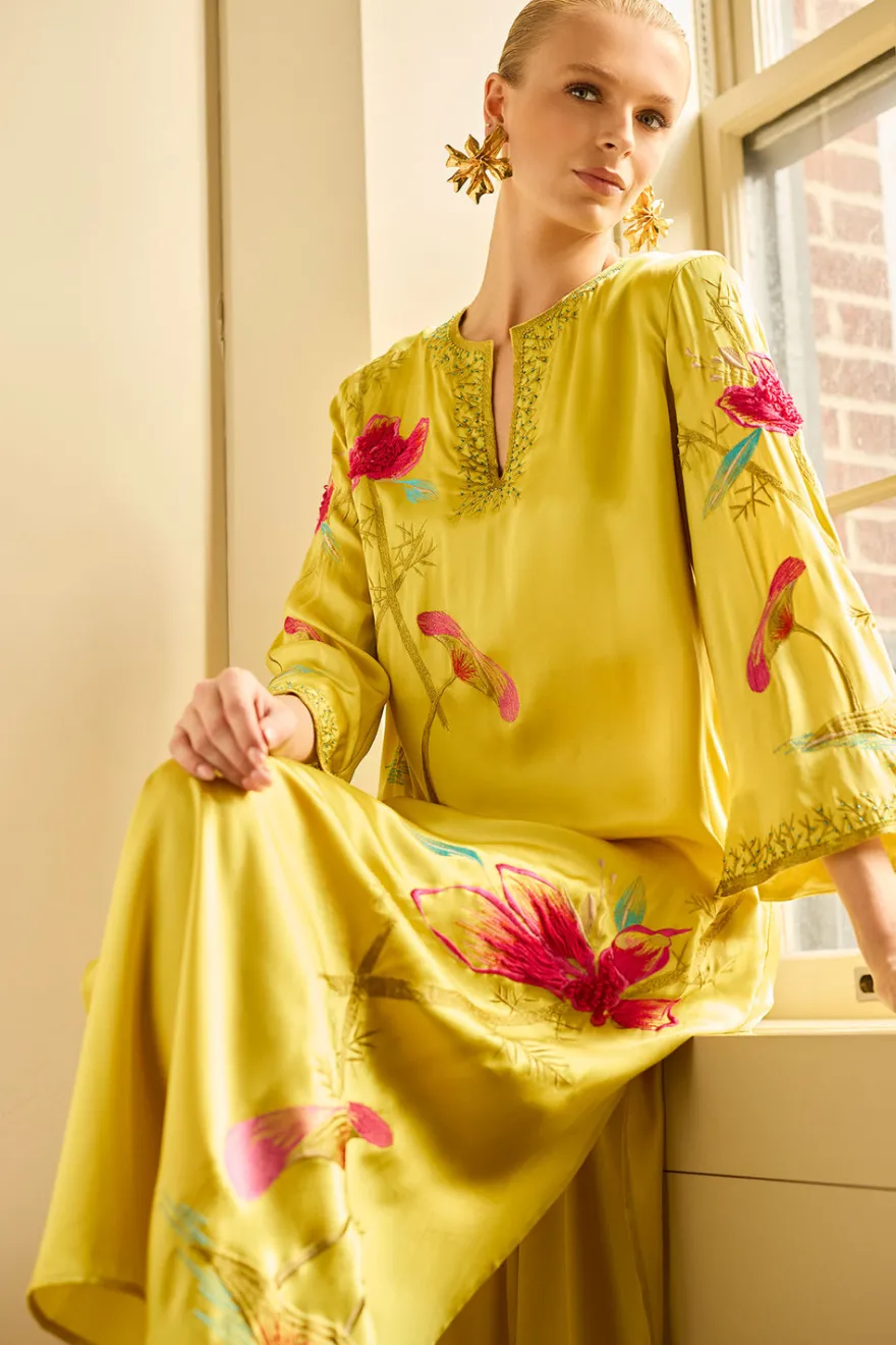 Couture Bali Embroidered Silk Caftan