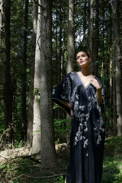 Couture Black Silk Embroidered Caftan