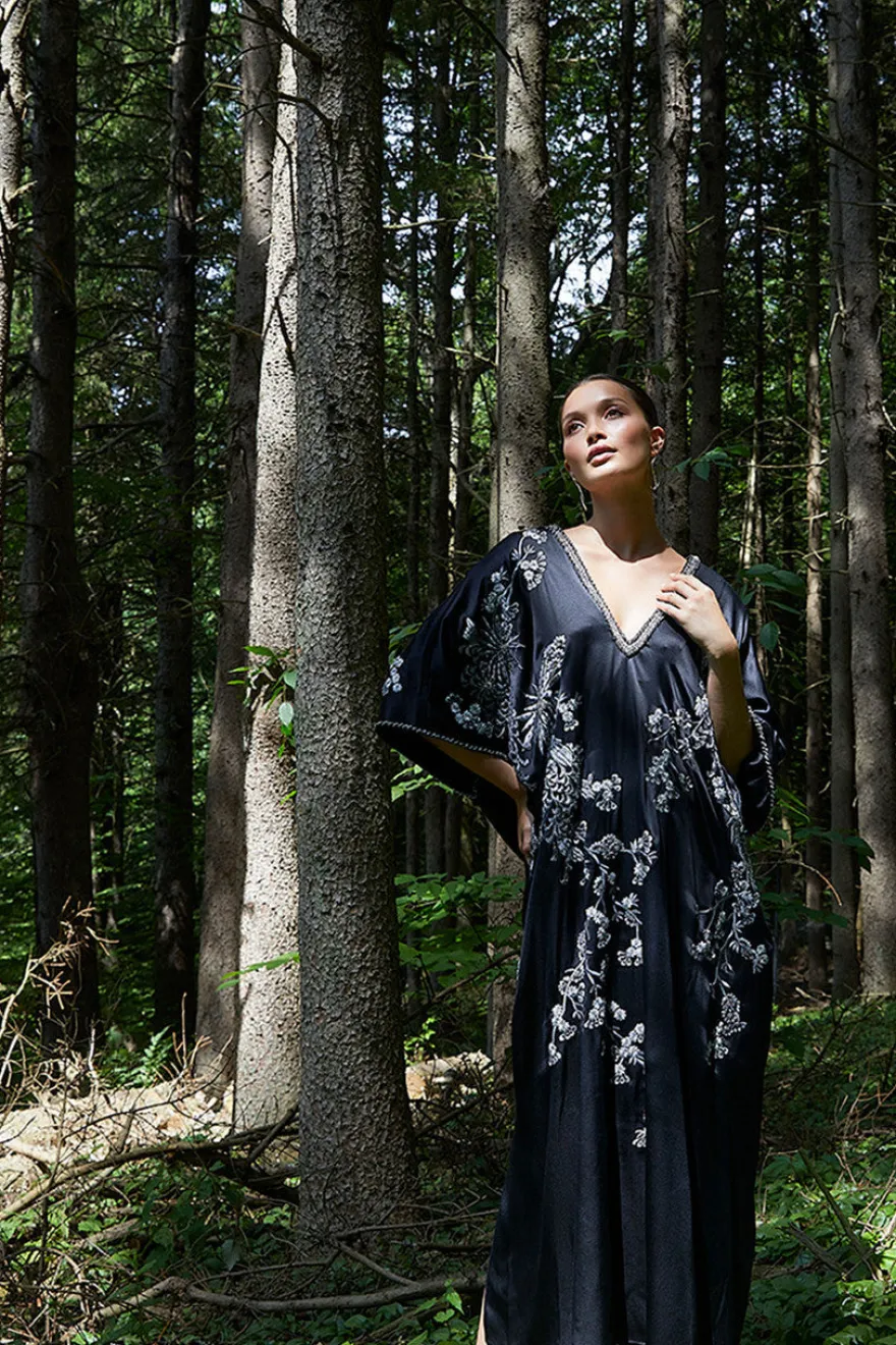 Couture Black Silk Embroidered Caftan