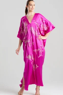 Couture Chrysanthemum Embroidered Cocoon Silk Caftan