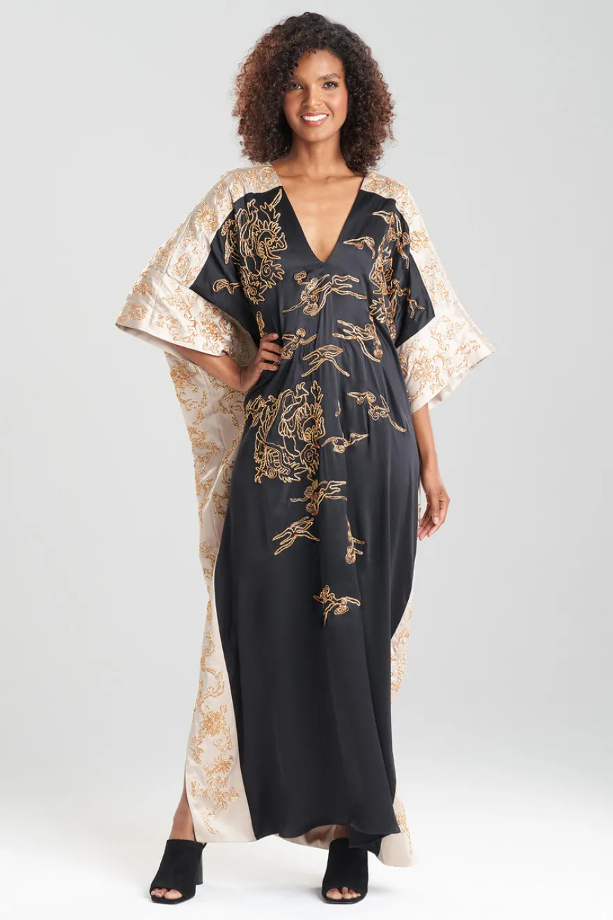 Couture Dragon Embroidered Cocoon Silk Caftan