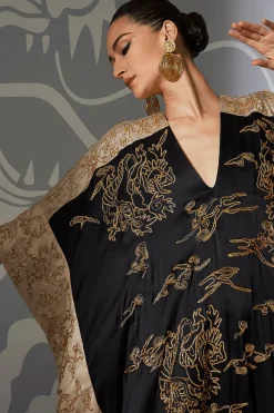 Couture Dragon Embroidered Cocoon Silk Caftan