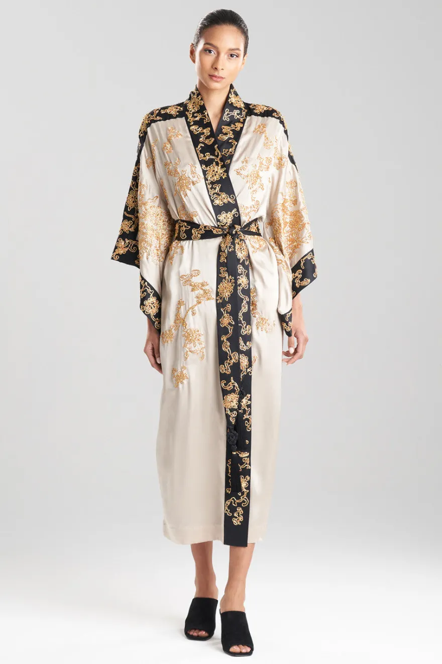 Couture Dragon Embroidered Drop Sleeve Silk Robe