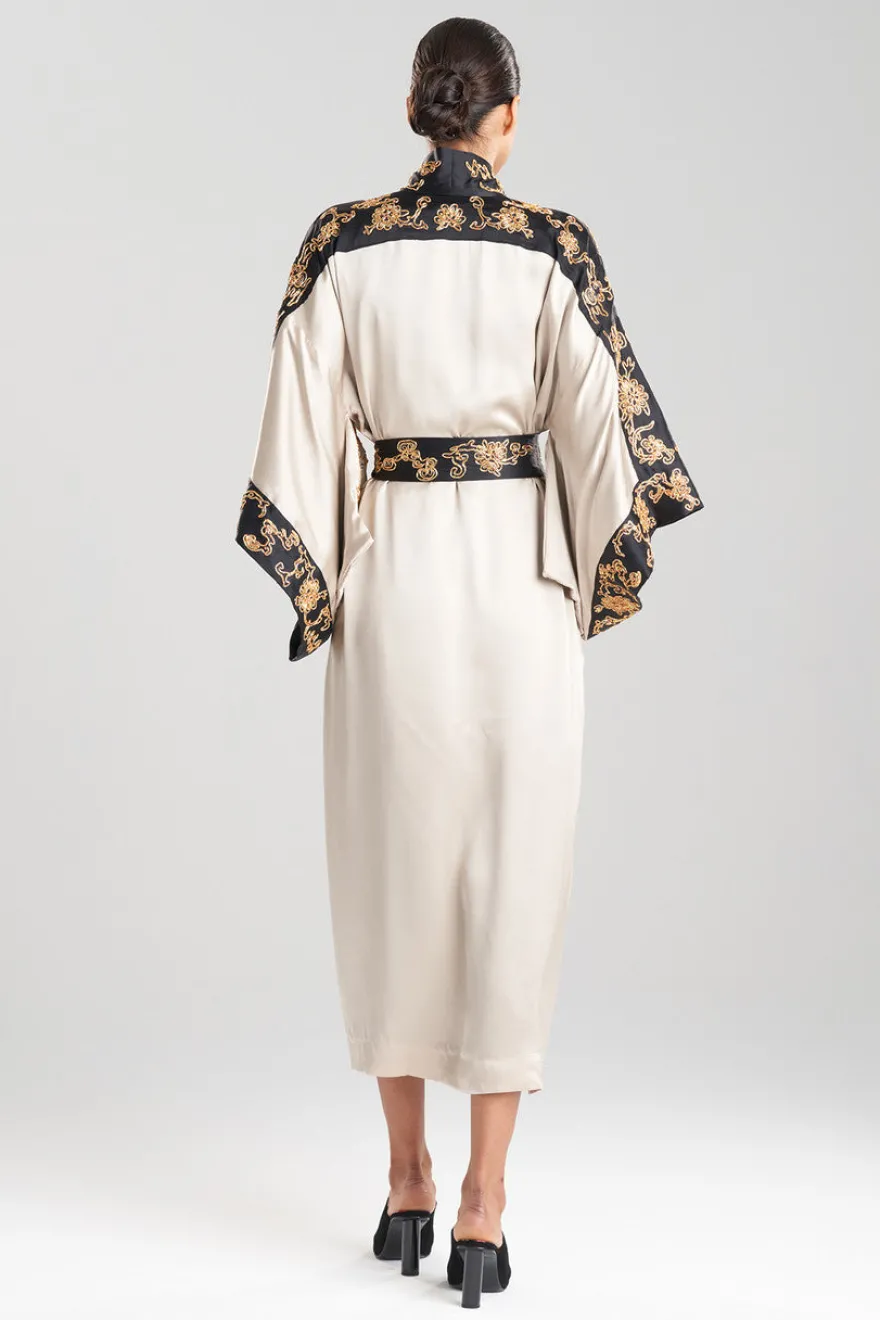 Couture Dragon Embroidered Drop Sleeve Silk Robe