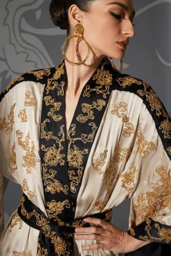 Couture Dragon Embroidered Drop Sleeve Silk Robe