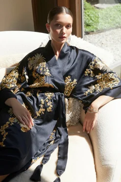 Couture Floral Embroidery Silk Robe