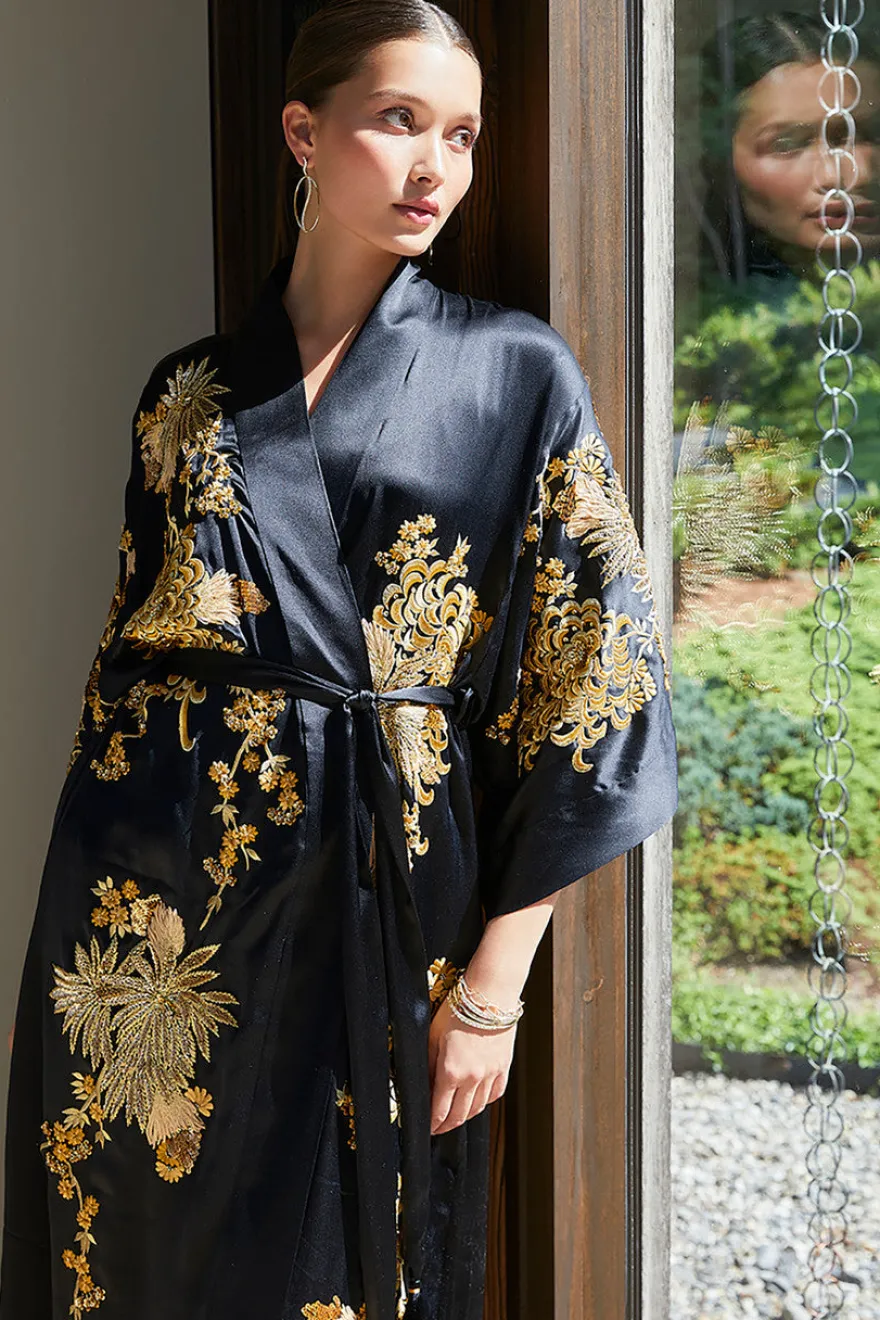 Couture Floral Embroidery Silk Robe