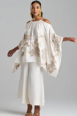 Couture Habotai Embellished Cold Shoulder Silk Top
