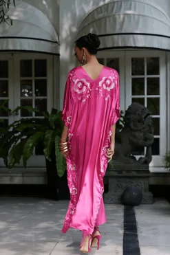 Couture Hanabi Embroidered Silk Caftan