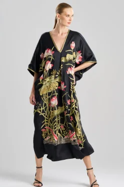 Couture Lotus Embroidered Cocoon Silk Caftan