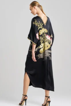 Couture Lotus Embroidered Cocoon Silk Caftan