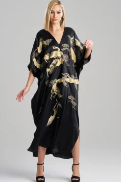 Couture Lucky Dragon Embroidered Cocoon Silk Caftan