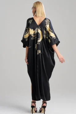 Couture Lucky Dragon Embroidered Cocoon Silk Caftan