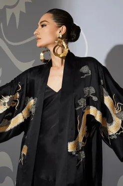 Couture Lucky Dragon Embroidered Silk Wrap