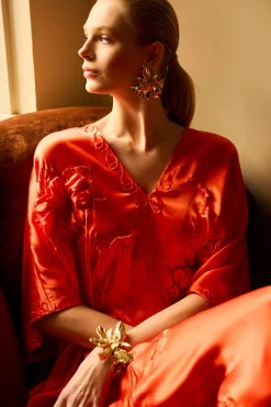 Couture Mokuren Embroidered Silk Caftan