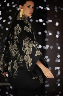 Couture Nara Embroidered Silk Kimono Wrap