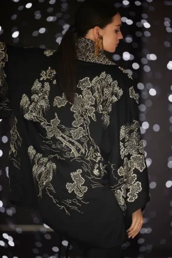 Couture Nara Embroidered Silk Kimono Wrap