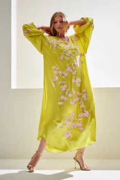 Couture Sakura Embroidered Silk Caftan