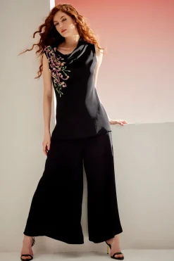 Couture Silk Crepe Embellished Funnel Neck Top