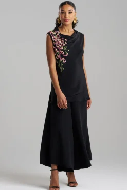 Couture Silk Crepe Embellished Funnel Neck Top