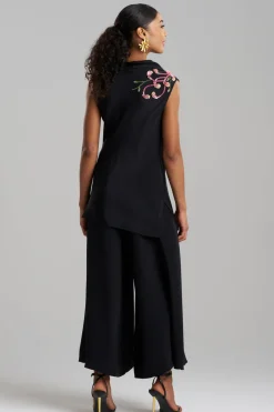 Couture Silk Crepe Embellished Funnel Neck Top
