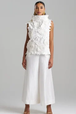 Couture Silk Dupioni Embellished Funnel Neck Top