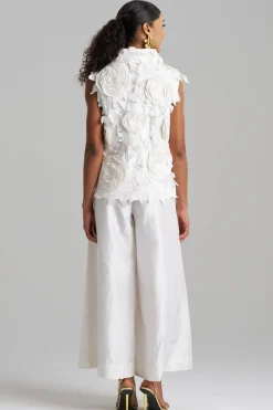 Couture Silk Dupioni Embellished Funnel Neck Top