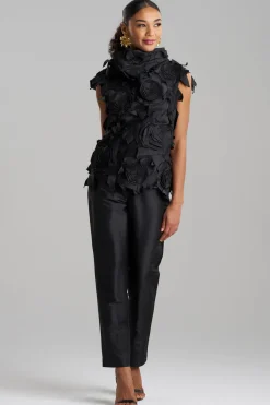 Couture Silk Dupioni Embellished Funnel Neck Top