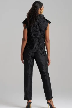 Couture Silk Dupioni Embellished Funnel Neck Top