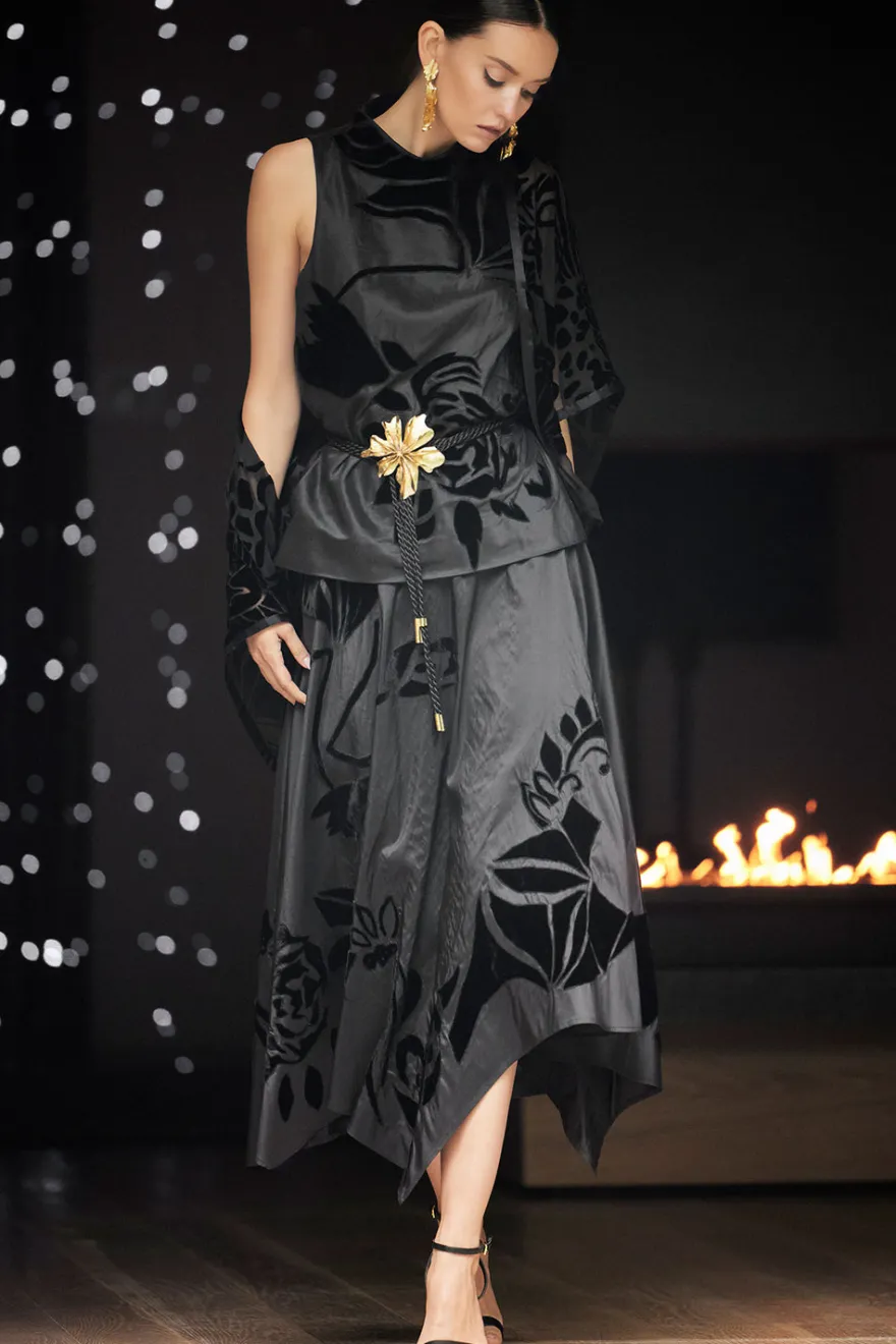 Couture Silk Dupioni Embroidered Skirt