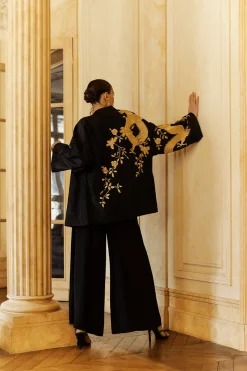 Couture Silk Taffeta Embroidered Dragon Coat