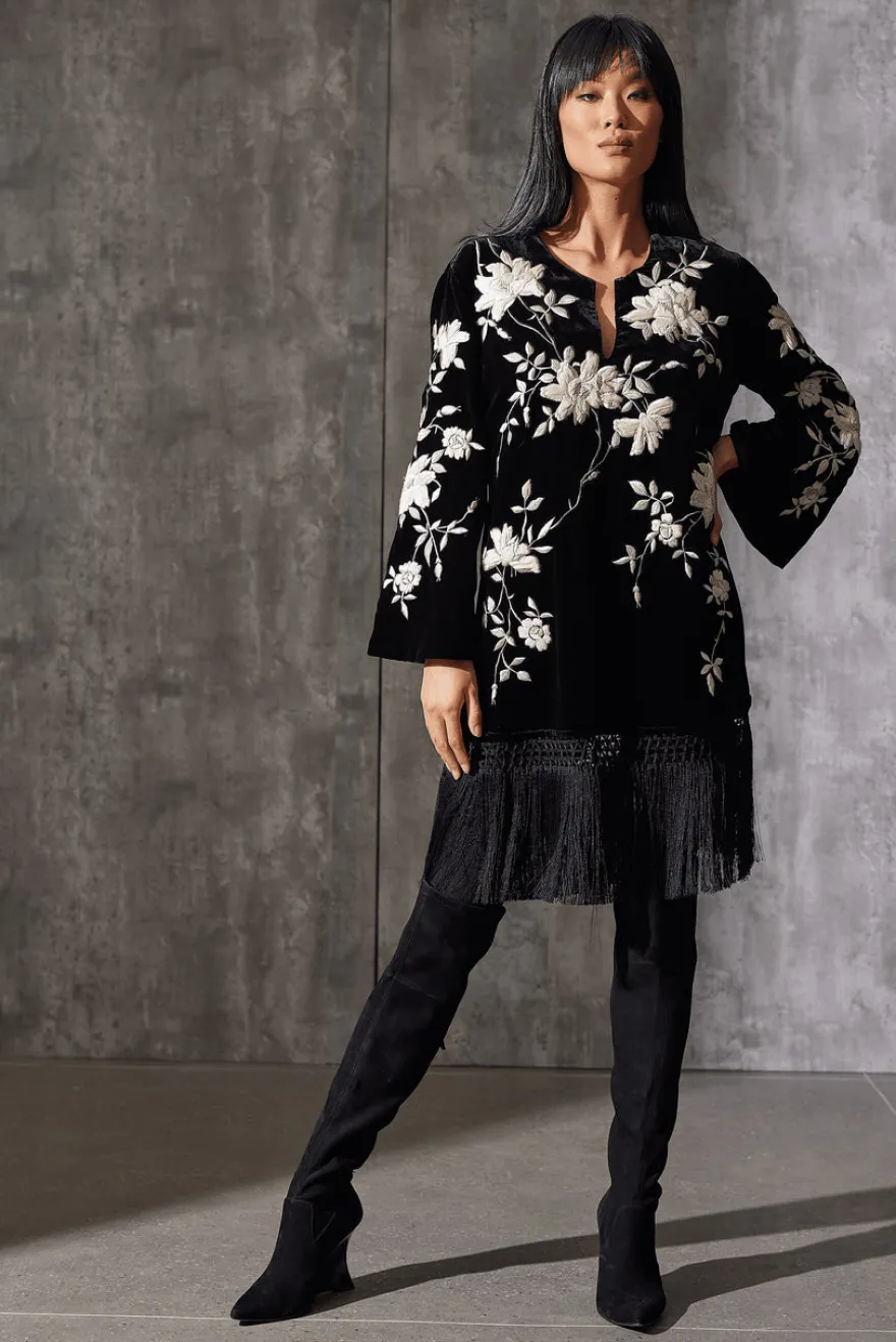 Couture Velvet Silk Embroidered Fringe Tunic
