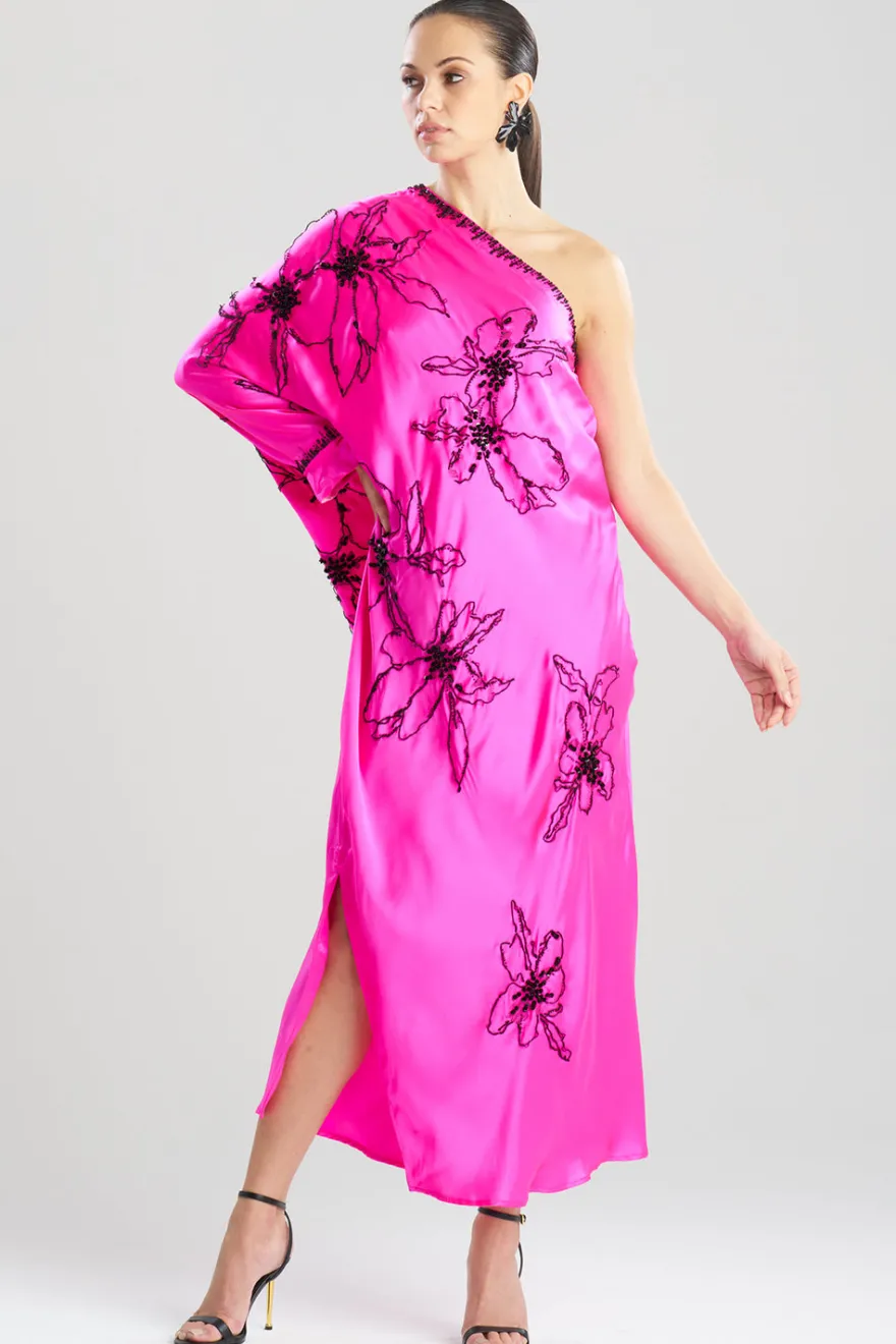 Couture Yumi One Shoulder Embroidered Silk Caftan
