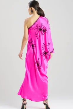 Couture Yumi One Shoulder Embroidered Silk Caftan