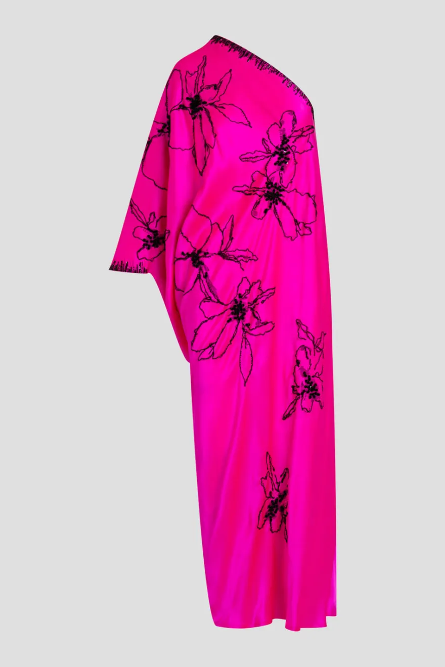 Couture Yumi One Shoulder Embroidered Silk Caftan