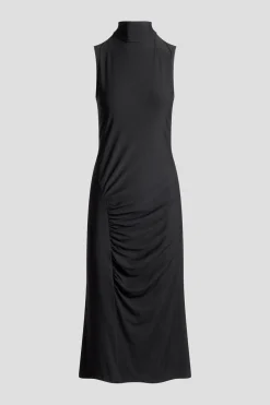 Crepe Knit Mock Neck Ruched Dress