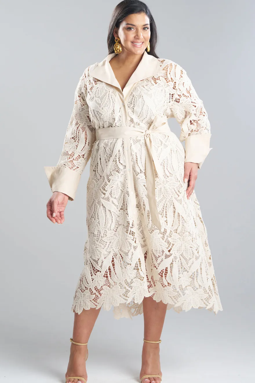 Crochet Lace Cotton Oversized Button Down Shirtdress