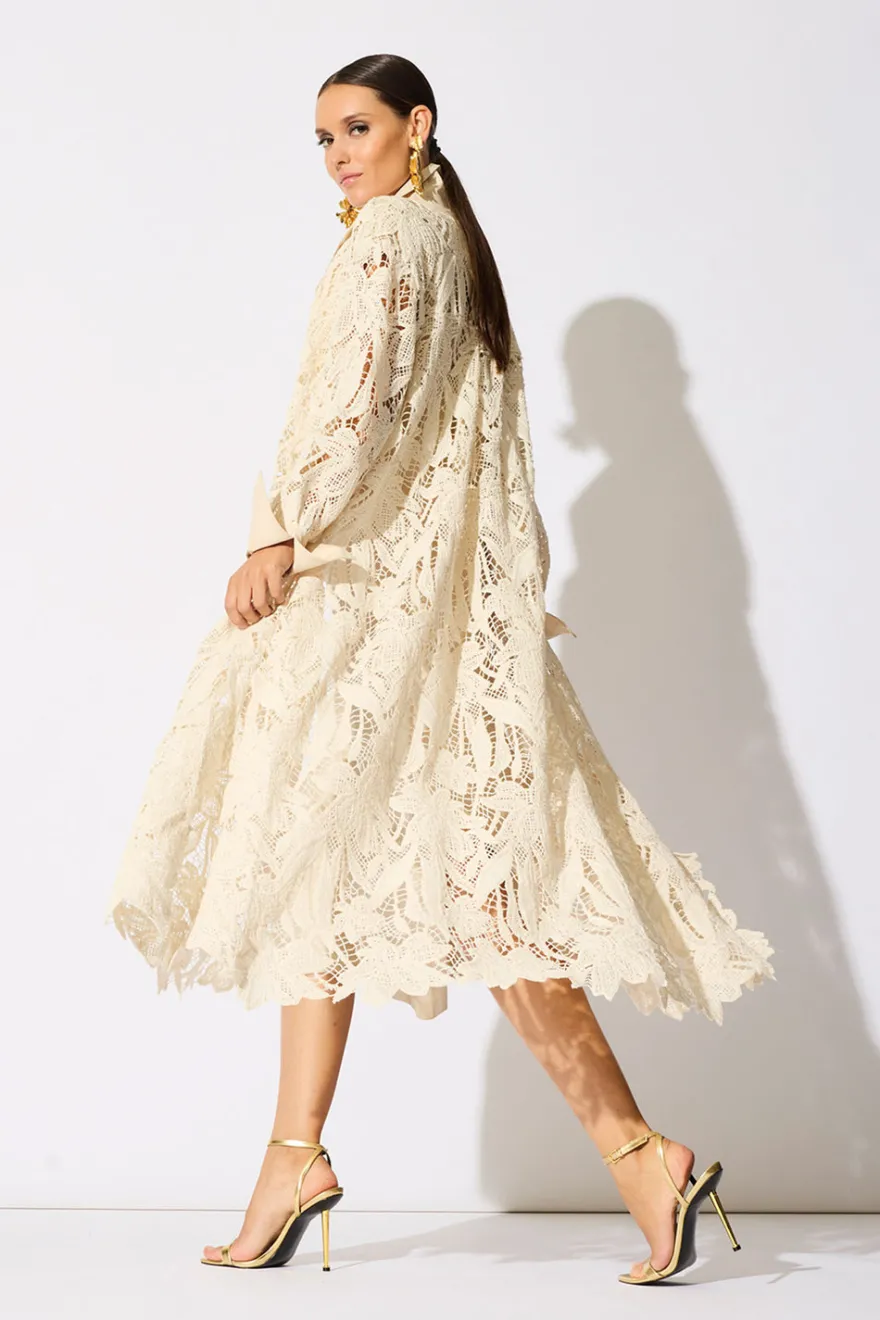 Crochet Lace Cotton Oversized Button Down Shirtdress