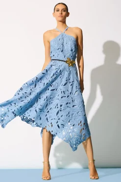 Cutout Leaf Lace Halter Dress
