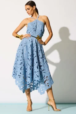 Cutout Leaf Lace Halter Dress
