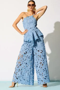 Cutout Leaf Lace Pull On Palazzo Pants