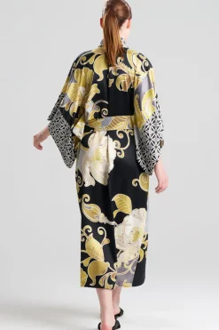 Deco Printed Charmeuse Kimono Robe
